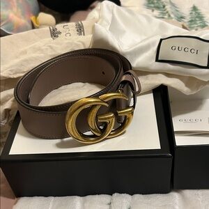 Gucci Tan Leather Belt with Gold GG Buckle